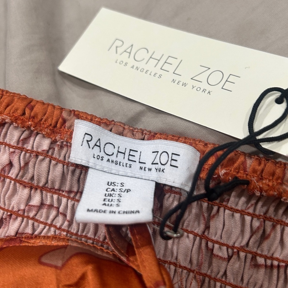 Rachel Zoe Satin Corset Top Wide Leg Pants Set NWT S Burnt Orange - Picture 9 of 12